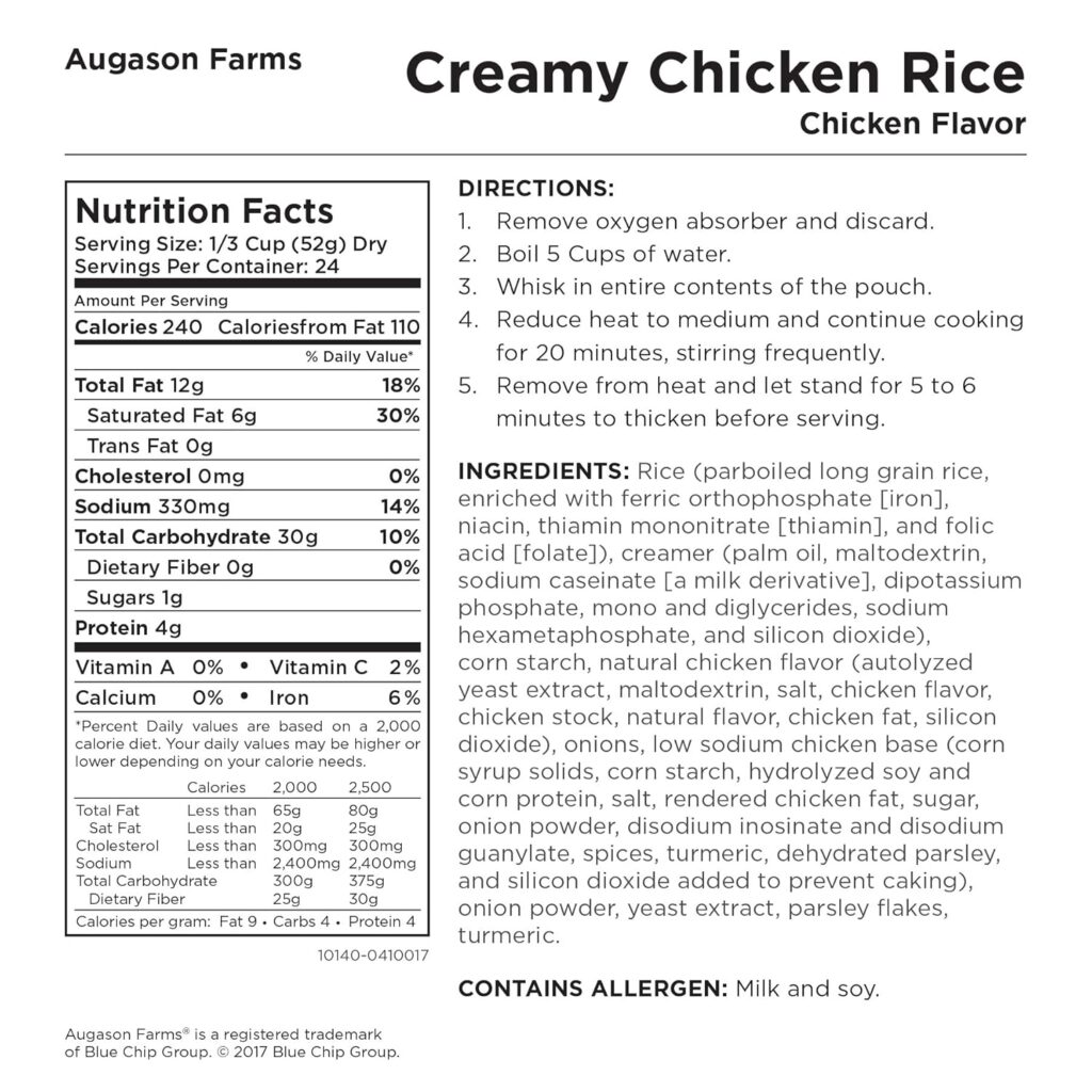 Augason Farms Creamy Chicken Rice Chicken Flavor 2 lbs 12 oz No. 10 Super Can