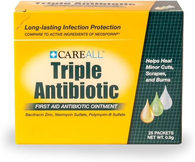 CareAll Triple Antibiotic Ointment 0.9gr (25 Pack) Foil Packet, First Aid for Minor Scratches and Wound Care, Prevents Infection, Contains Bacitracin Zinc, Neomycin Sulfate, Polymyxin B Sulfate