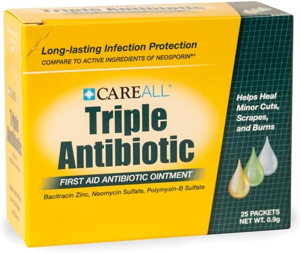 CareAll Triple Antibiotic Ointment 0.9gr (25 Pack) Foil Packet, First Aid for Minor Scratches and Wound Care, Prevents Infection, Contains Bacitracin Zinc, Neomycin Sulfate, Polymyxin B Sulfate