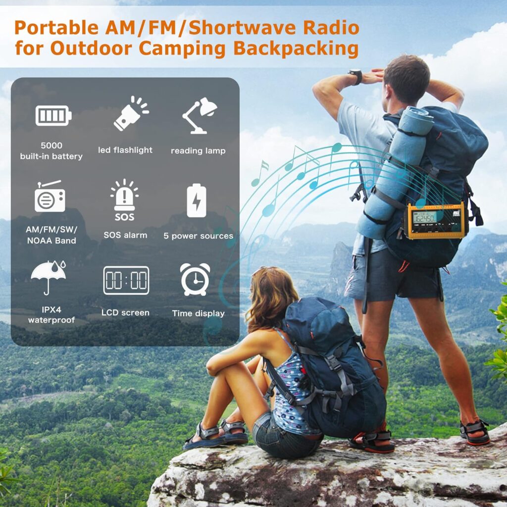 Emergency Radio with NOAA Weather Alert, Portable Solar Hand Crank AM/FM Radio for Survival,Rechargeable Battery Powered Radio,USB Charger,Flashlight,Reading Lamp,for Home Outdoor