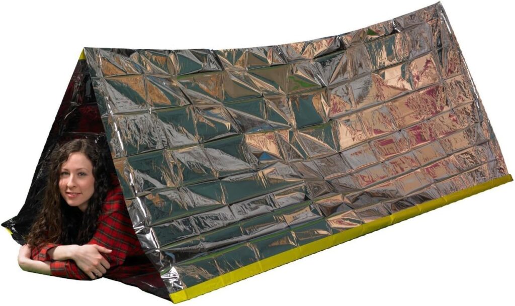 Emergency Thermal Tent- Reflective Mylar Survival Shelter- XL Size Waterproof Tube Tent Retains Heat and Fits 2 Adults in All Weather