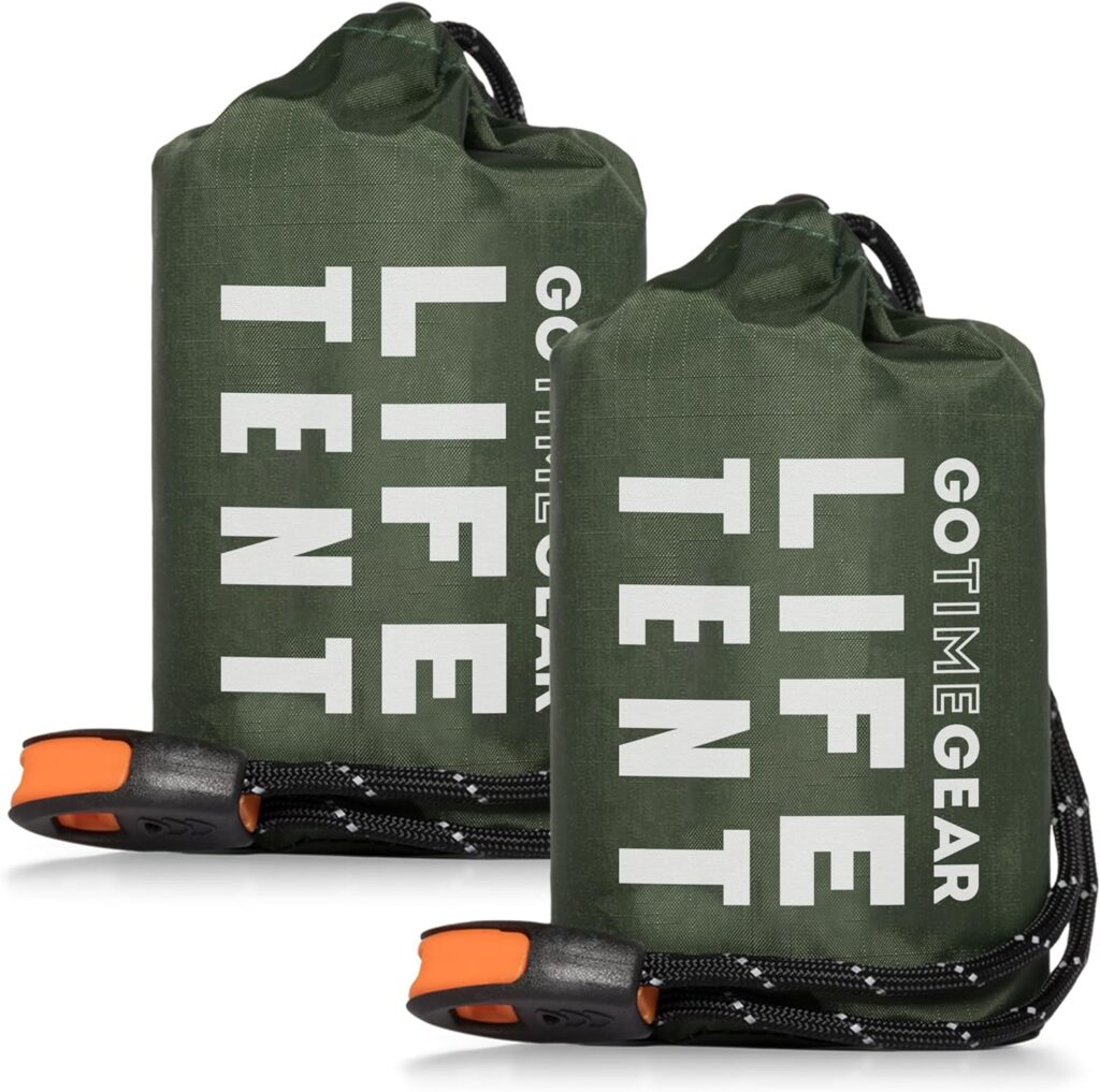 Go Time Gear Emergency Survival Life Tent – 2 Person Emergency Tent – Use As Survival Tent, Emergency Tube Tent, Survival Tarp - includes Survival Whistle  Paracord