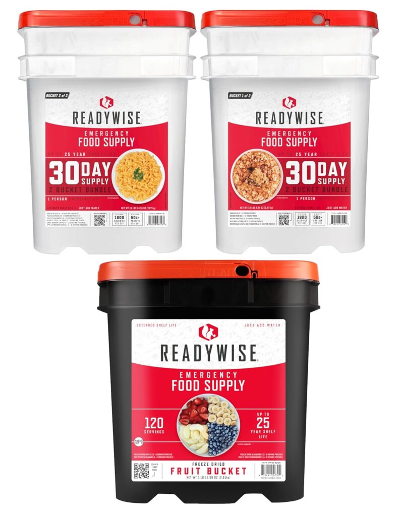 ReadyWise Freeze-Dried Fruit Bucket  30-Day Emergency Food Supply - Includes Fruit Bucket (120 Servings), 30-Day Emergency Food Supply Buckets (298 Servings), Premade, Freeze-Dried, Survival Food,MRE