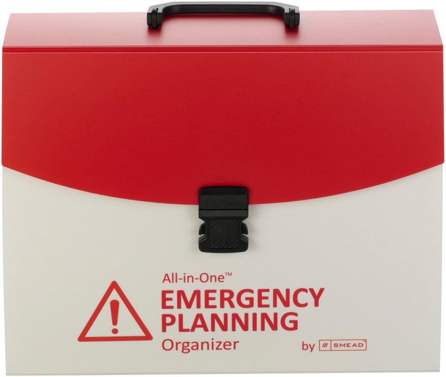 Smead All-in-One Emergency Planning Organizer, 13 Pockets, Letter Size, Latch Closure, Poly White/Red (92011)