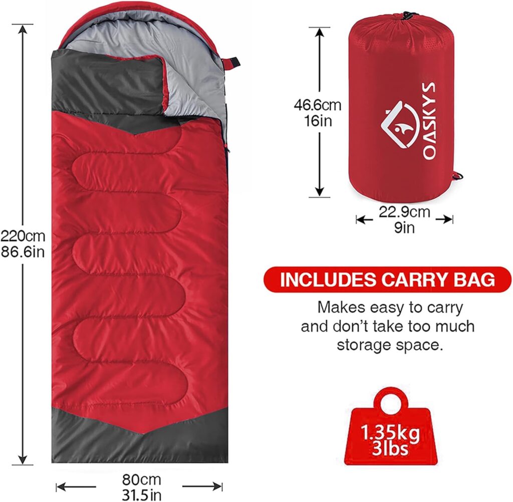 Camping Sleeping Bag - 3 Season Warm  Cool Weather - Summer Spring Fall Lightweight Waterproof for Adults Kids - Camping Gear Equipment, Traveling, and Outdoors