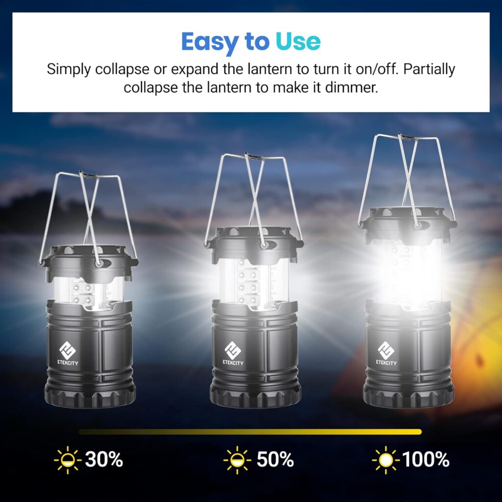Etekcity Lantern Camping Essentials , Led Flashlight for Power Outages, Battery Operated Lights for Emergency Supplies, Survival Kit and Gear for Hurricane, 2 Pack, Black
