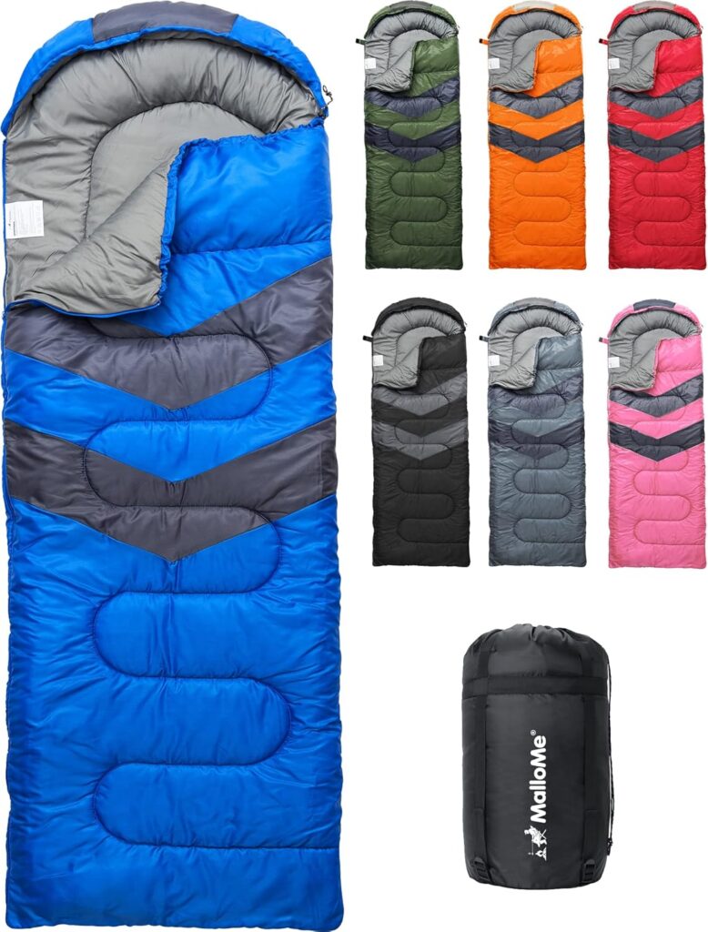 MalloMe Sleeping Bags for Adults Cold Weather  Warm - Backpacking Camping Sleeping Bag for Kids 10-12, Girls, Boys - Lightweight Compact Camping Essentials Gear Accessories Hiking Sleep Must Haves