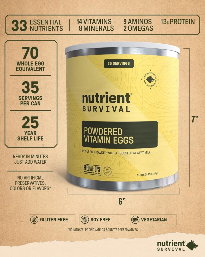 Nutrient Survival Vitamin Powdered Milk, Freeze Dried Prepper Supplies  Emergency Food Supply, 21 Essential Nutrients, Soy  Gluten Free, Shelf Stable Up to 25 Years, One Can, 60 Servings