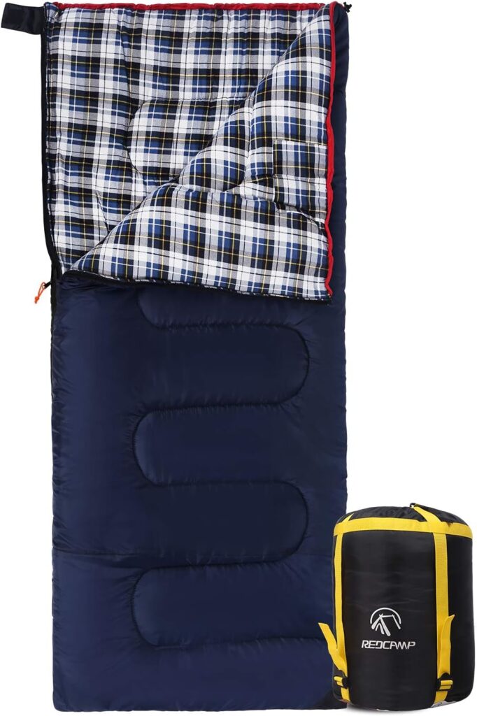 REDCAMP Cotton Flannel Sleeping Bag for Camping Backpacking, Adults Cold Weather Envelope Sleeping Bags with 2/3/4lbs Filling