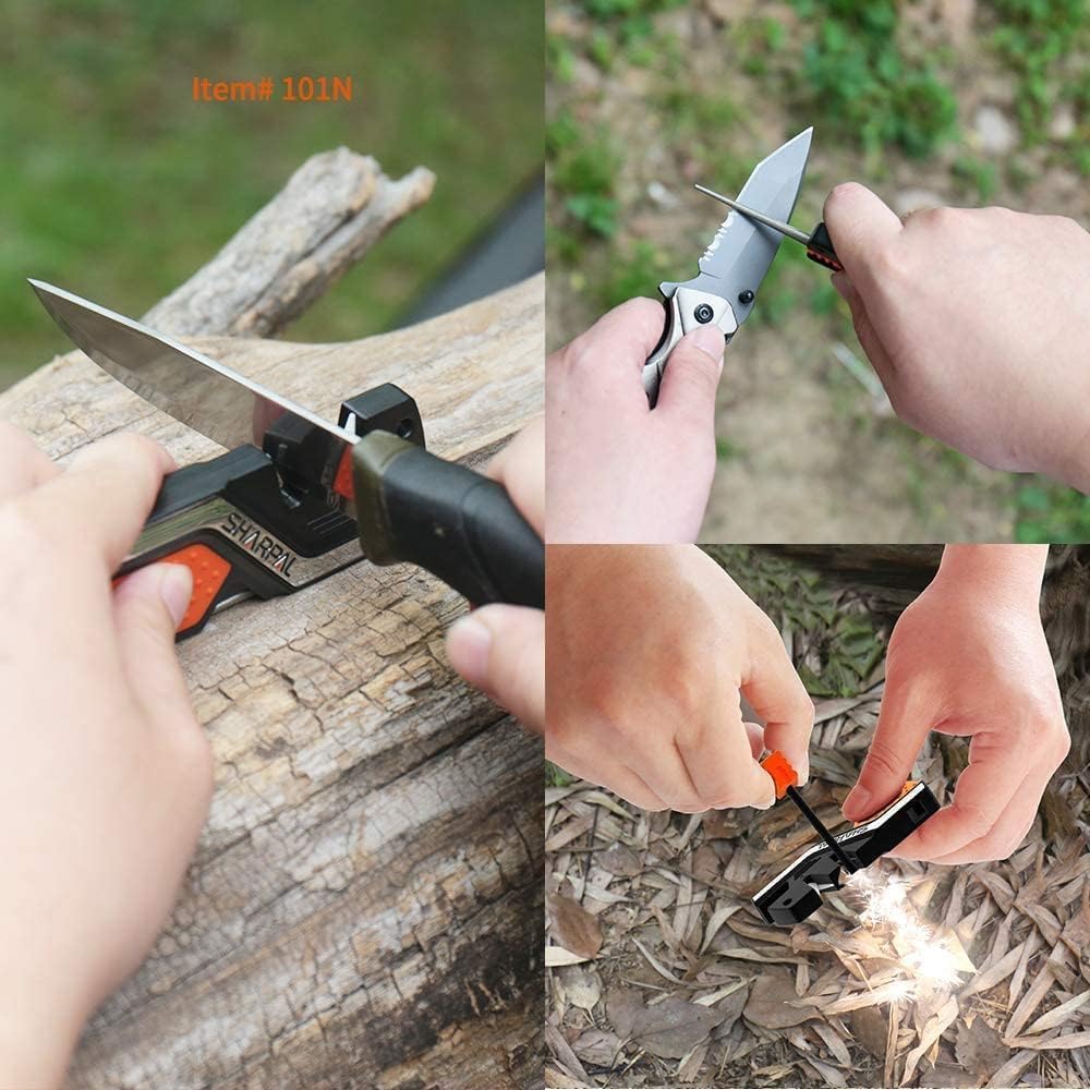 SHARPAL 101N 6-In-1 Pocket Knife Sharpener  Survival Tool, with Fire Starter Ferro Rod, Whistle  Diamond Sharpening Rod, Quickly Repair, Restore and Hone Straight and Serrated Blade