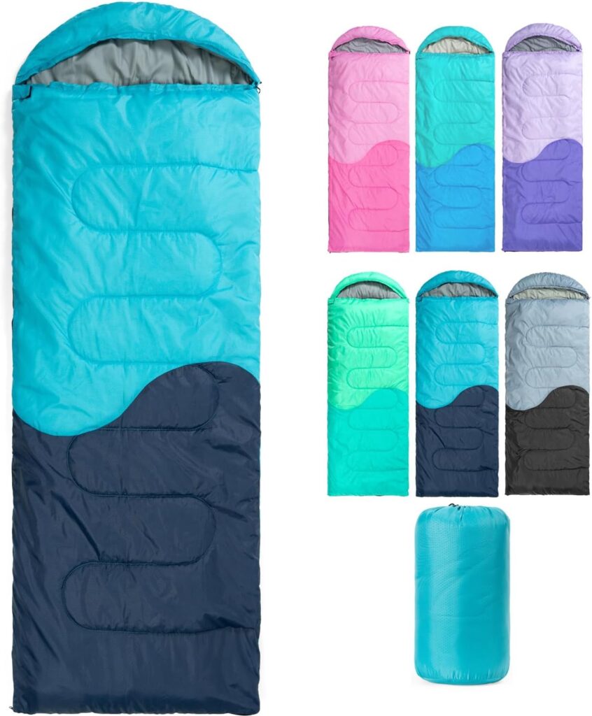 Sleeping Bag - 3 Seasons for Adults Kids Boys Girls Camping Hiking - Warm Cold Weather Lightweight Portable with Compression Bag for Backpacking in Spring, Summer, Fall and Winter