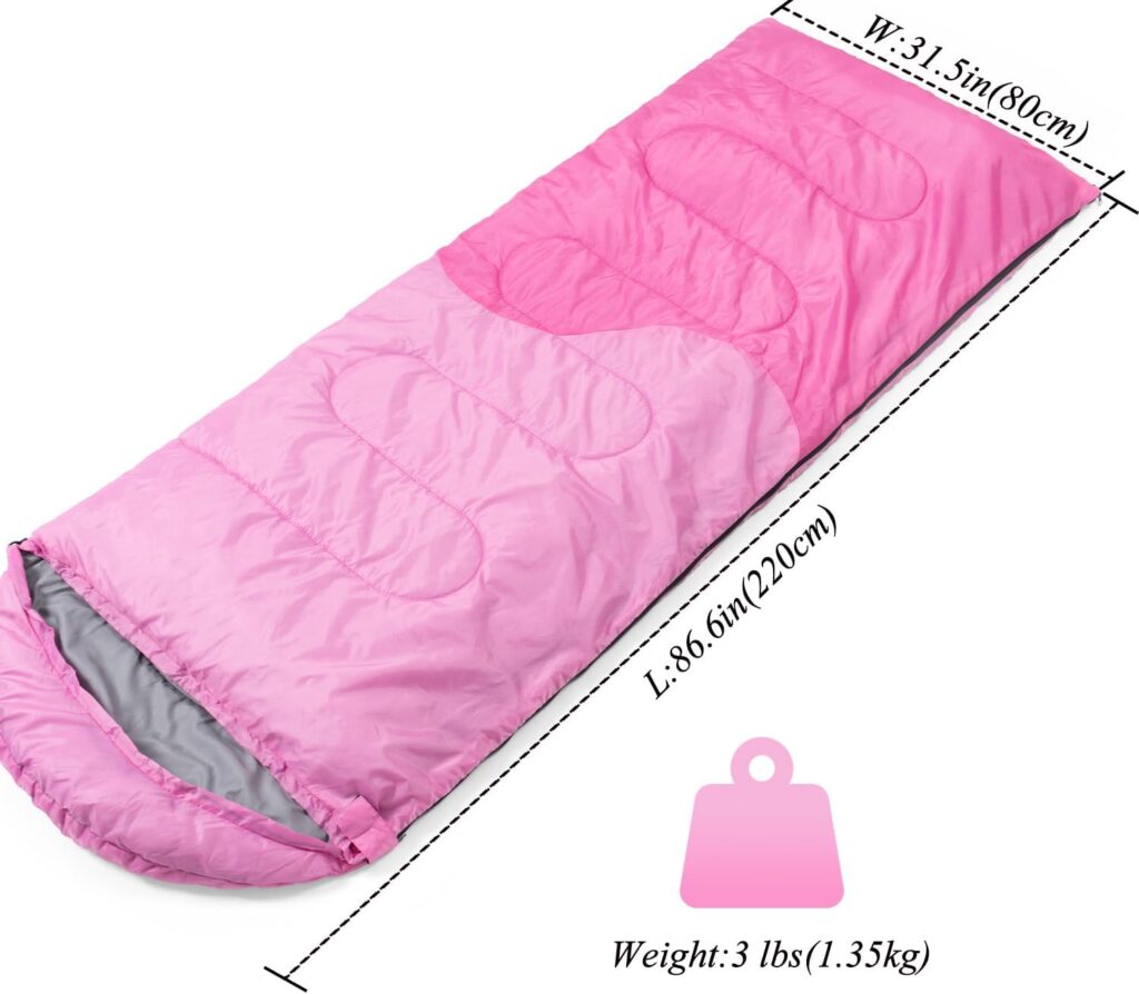 Sleeping Bag - 3 Seasons for Adults Kids Boys Girls Camping Hiking - Warm Cold Weather Lightweight Portable with Compression Bag for Backpacking in Spring, Summer, Fall and Winter