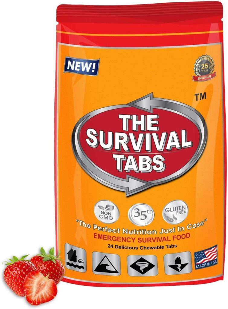 S.O.S. Rations Emergency Food Ration Survival Tabs- 2 days Package Gluten Free and Non-GMO 25 Years Shelf Life (24-tab pouch - Strawberry)