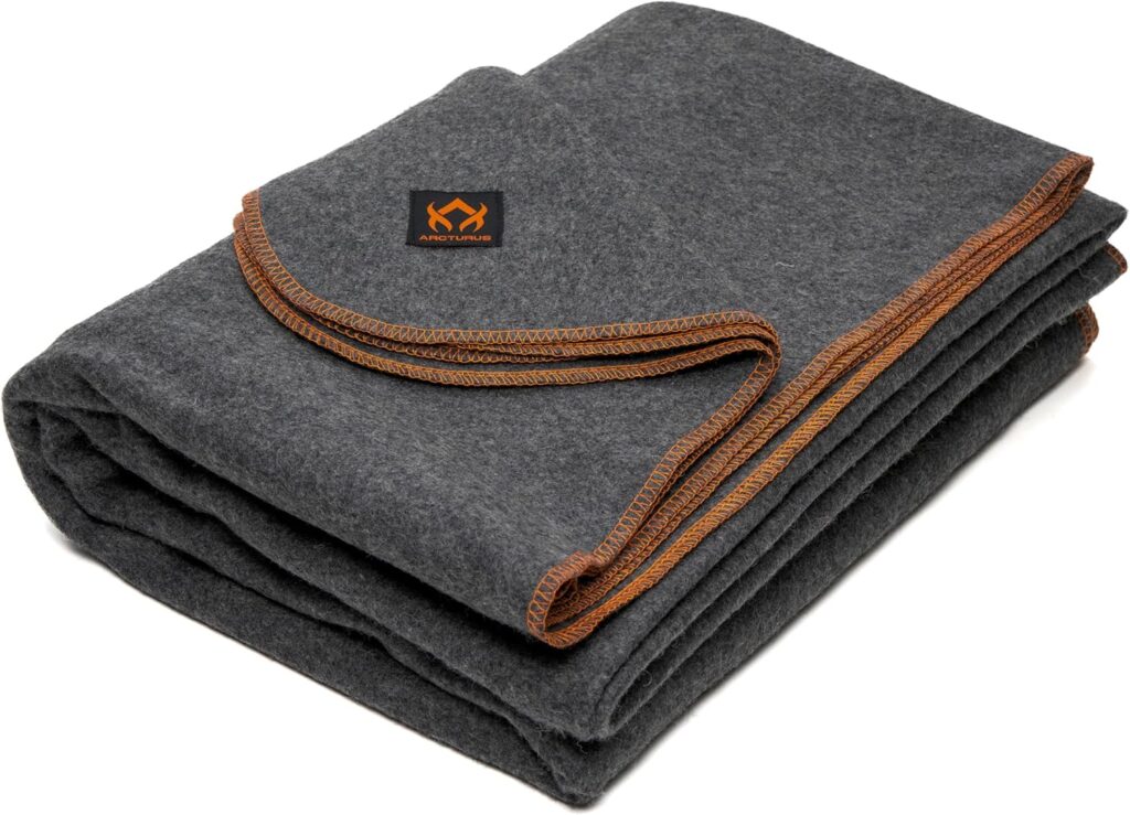 Arcturus Military Wool Blanket - Warm, Thick, Washable - Great for Outdoors, Camping, Stadium Blanket, Picnics, Travel - Car  Bushcraft Survival Kits, Large 64in x 88in 4.5 lb