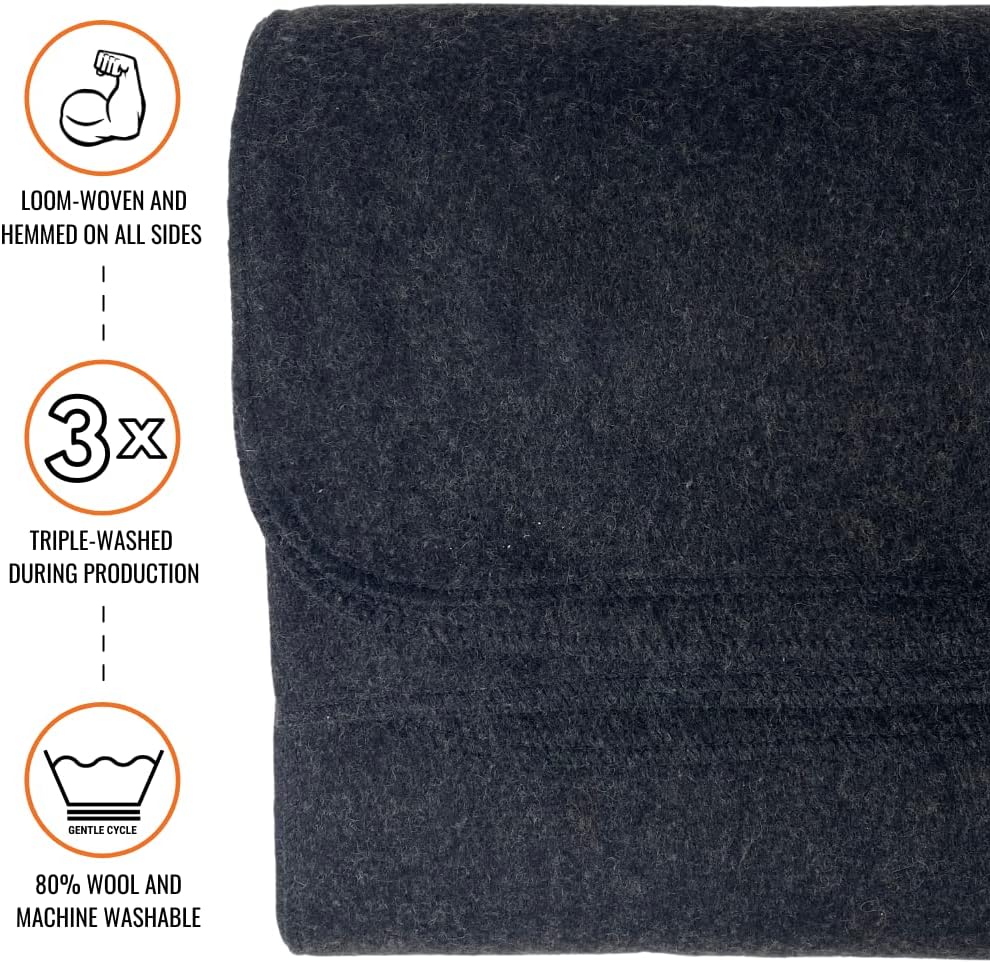 Arcturus Military Wool Blanket - Warm, Thick, Washable - Great for Outdoors, Camping, Stadium Blanket, Picnics, Travel - Car  Bushcraft Survival Kits, Large 64in x 88in 4.5 lb