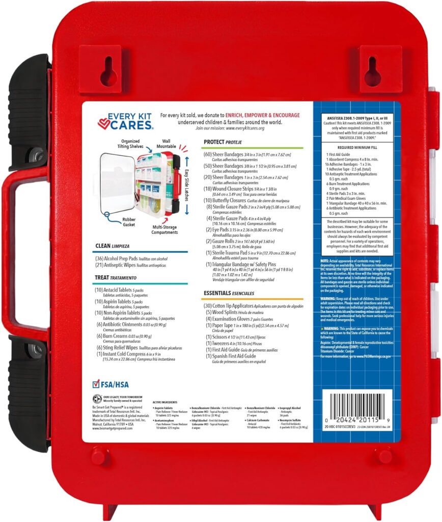 Be Smart Get Prepared First Aid Kit Hard Red Case 326 Pieces Exceeds OSHA and ANSI Guidelines 100 People - Office, Home, Car, School, Emergency, Survival, Camping, Hunting and Sports (20HBC01015REV3)