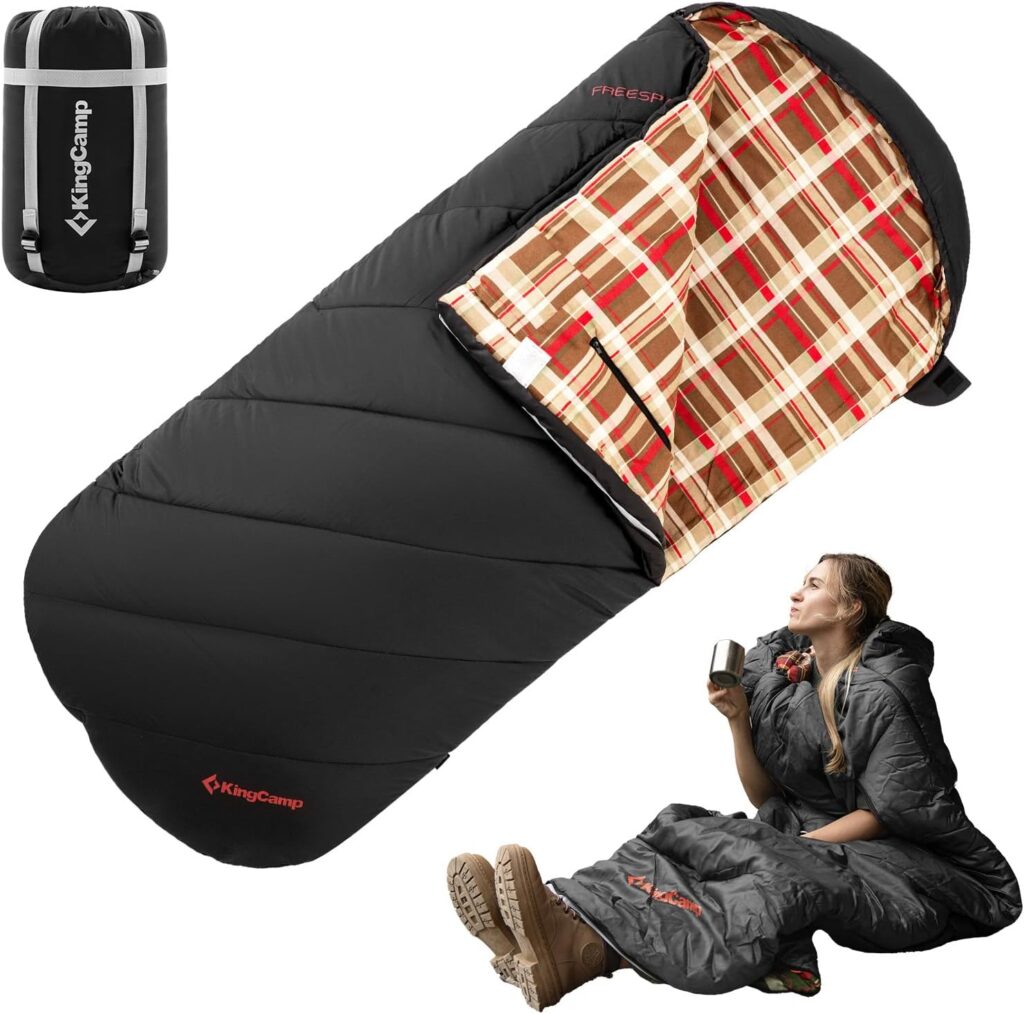 KingCamp Sleeping Bag for Adults, Extra Wide Flannel Sleeping Bag for Camping Backpacking, Warm  Cold Weather, Big and Tall, Lightweight, XL Size