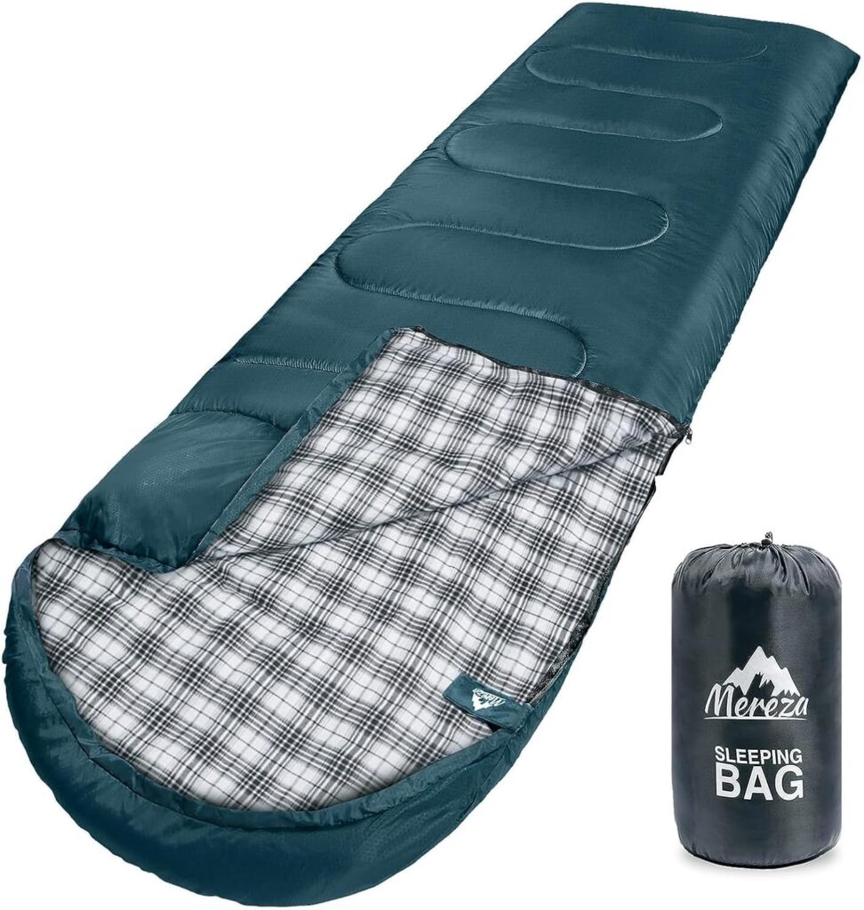 MEREZA Flannel Sleeping Bag for Adults XL, Large Wide Sleeping Bags for Camping Mens Warm Cotton Sleeping Bag 4 Season Warm  Cool Weather