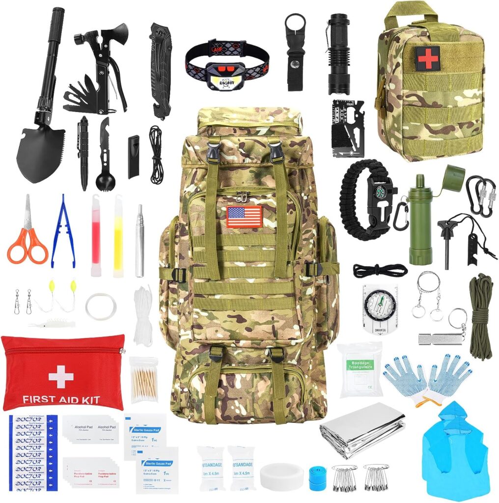 Survival Gear Professional Kit and Large Camping Backpack,First Aid Kit for Adventure Outdoor Hiking Accessories