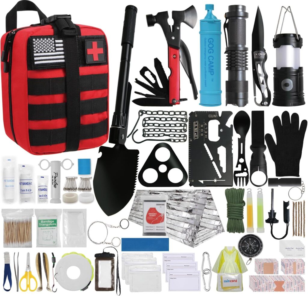 Survival Kit, 290Pcs Survival Gear First Aid Kit Emergency Tent, Camping Essentials Emergency Kit Accessories for Earthquake, Outdoor Adventure, Hiking, Hunting, Gifts for Men Women
