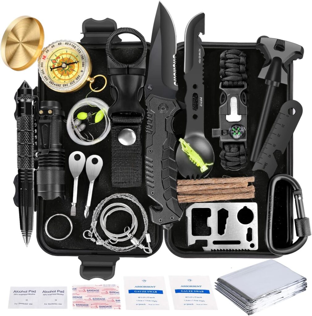 Survival Kit 35 in 1, First Aid Kit, Survival Gear, Survival Tool Gifts for Men Boyfriend Him Husband Christmas Camping, Hiking, Hunting, Fishing