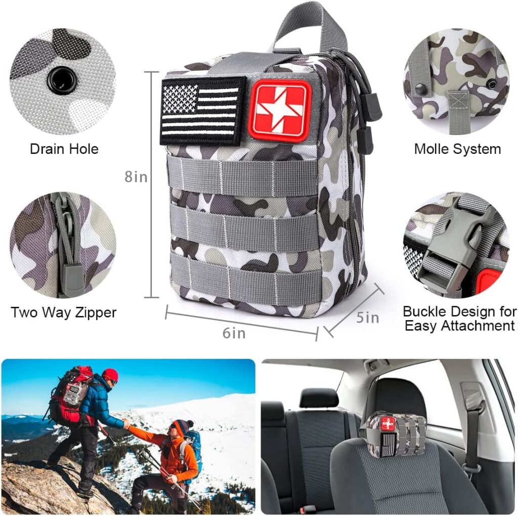 Survival Kits,222 PCS Emergency Survival Gear First Aid Kits with Molle System Compatible Bag Outdoor Camping Gear Emergency Kits for Hunting,Hiking,Fishing, Gifts for Men Women