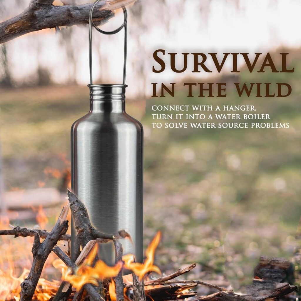 Canteen 42oz Single Wall Water Bottle with 24oz Nested Camping Cup and Carrier Bag, Stainless Steel, Bushcraft Gear, Wide Mouth Water Bottle, Survival Gear, Water Boiler, Self Reliance