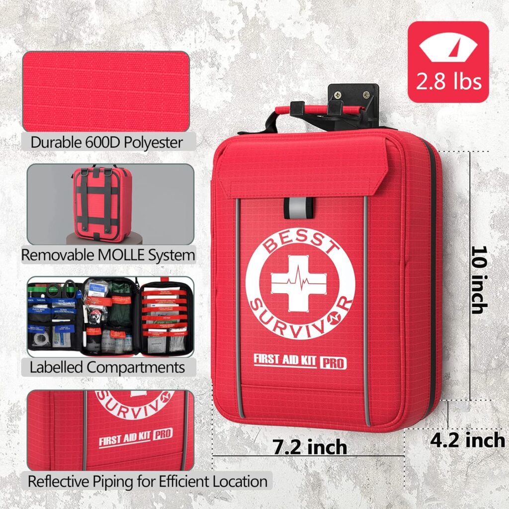 Comprehensive First Aid Kits -Labeled Compartments Trauma Kits, Compact Emergency Kits for Car, Boats, Camping, Hurricanes and Outdoor Emergencies, Survival Medical Kits -265 Piece