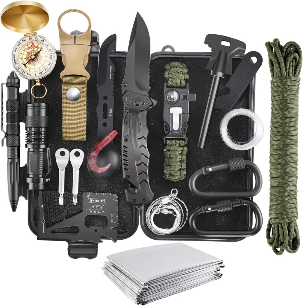 Emergency Survival Kit, 22 in 1 Professional Survival Gear Equipment Tools First Aid Supplies for SOS Emergency Tactical Hiking Hunting Disaster Camping Adventures