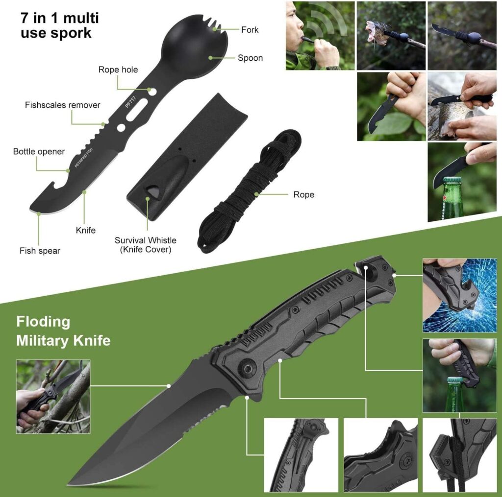 Emergency Survival Kit, 22 in 1 Professional Survival Gear Equipment Tools First Aid Supplies for SOS Emergency Tactical Hiking Hunting Disaster Camping Adventures