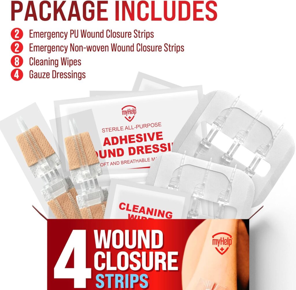 Emergency Wound Closure Strips - 4pk - 2 Types Laceration Closure Kit - Stitchless  Easy to Use - Butterfly Bandages