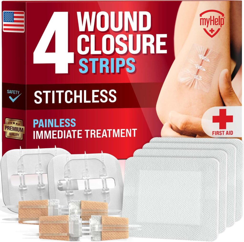 Emergency Wound Closure Strips - 4pk - 2 Types Laceration Closure Kit - Stitchless  Easy to Use - Butterfly Bandages