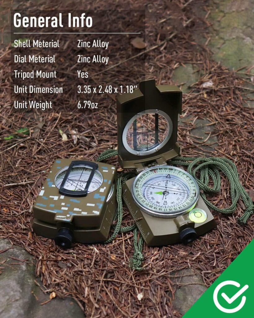 Eyeskey Multifunctional Tactical Survival Military Compass with Lanyard  Pouch | Waterproof  Impact Resistant | Lensatic Sighting Compass for Hiking