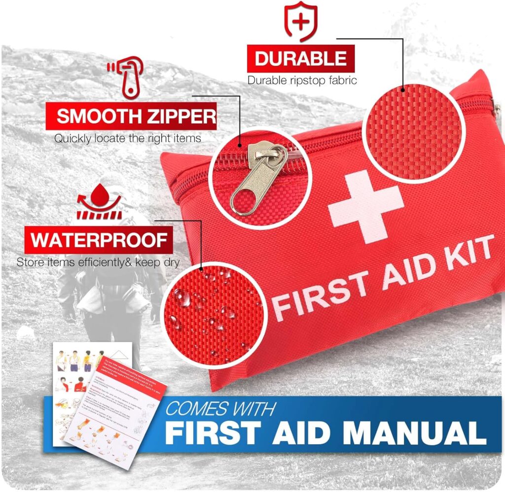 First Aid Kit for Home Car Travel 107 Piece Mini Emergency Kits for Hiking Camping Small Trauma Kit for Boat Vehicle Lightweight Compact Pocket Aid Kit for Sports Outdoor Survival