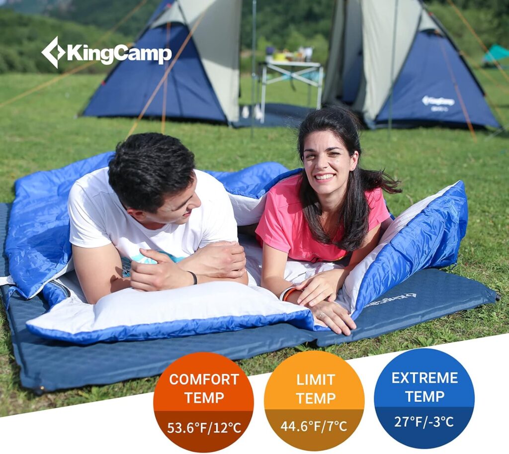 KingCamp 87 x 59 Inch 2 Person 20 Degree Lightweight Waterproof Couple Family Sleeping Bag with 2 Pillows for Camping, Hiking,  Backpacking