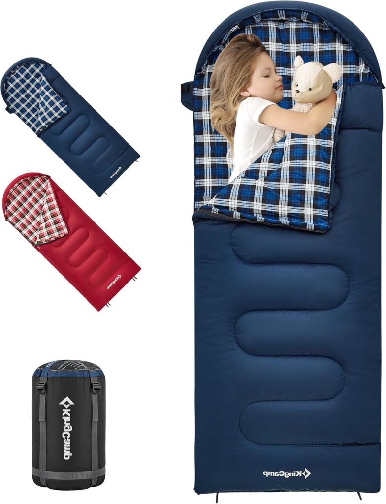 KingCamp Sleeping-Bags Kids Sleeping Bag Flannel Lined Cold Weather 3-4 Season Sleeping Bag for Teens Youth Child Boys Girls