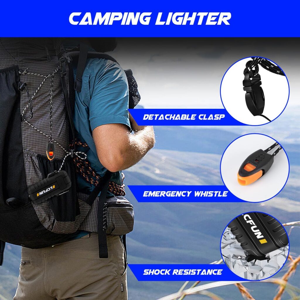 LcFun 2 Pack Waterproof Lighter, Windproof Torch Lighter Butane Refillable, Electric Dual Arc Lighter USB Rechargeable, Flameless Plasma Lighter with Whistle for Camping, Hiking, Survival Gear