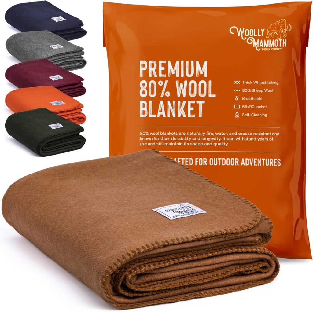 Woolly Mammoth Merino Wool Blanket - Large 66 x 90, 4LBS Camp Blanket | Throw for the Cabin, Cold Weather, Emergency, Dog Camping Gear, Hiking, Survival, Army, Outside, Outdoors – Tan