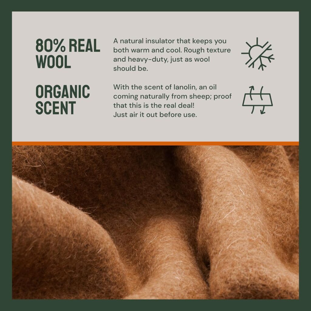 Woolly Mammoth Merino Wool Blanket - Large 66 x 90, 4LBS Camp Blanket | Throw for the Cabin, Cold Weather, Emergency, Dog Camping Gear, Hiking, Survival, Army, Outside, Outdoors – Tan