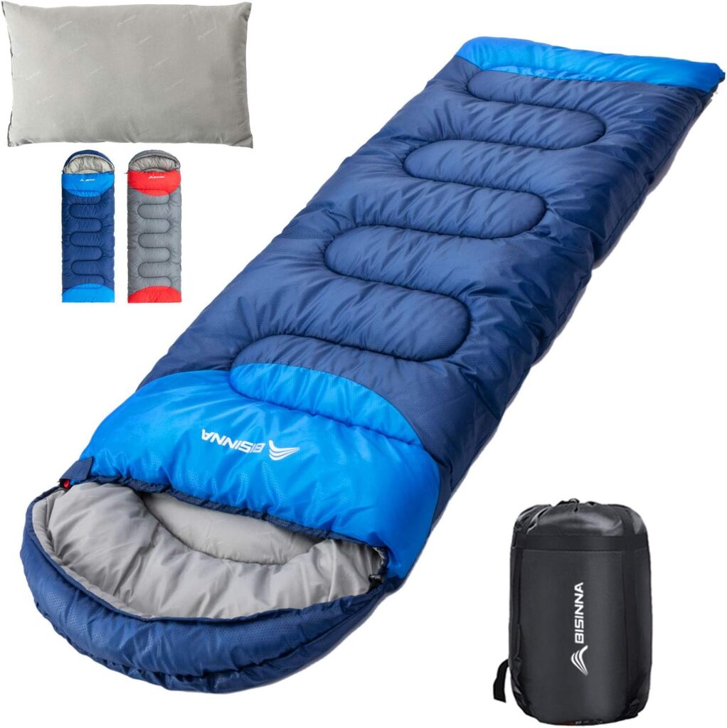 BISINNA Sleeping Bag with Pillow - 4 Season Backpacking Sleeping Bag Lightweight Waterproof Warm and Washable for Adults, Kids, Women, Mens Outdoors Camping, Hiking, Mountaineering