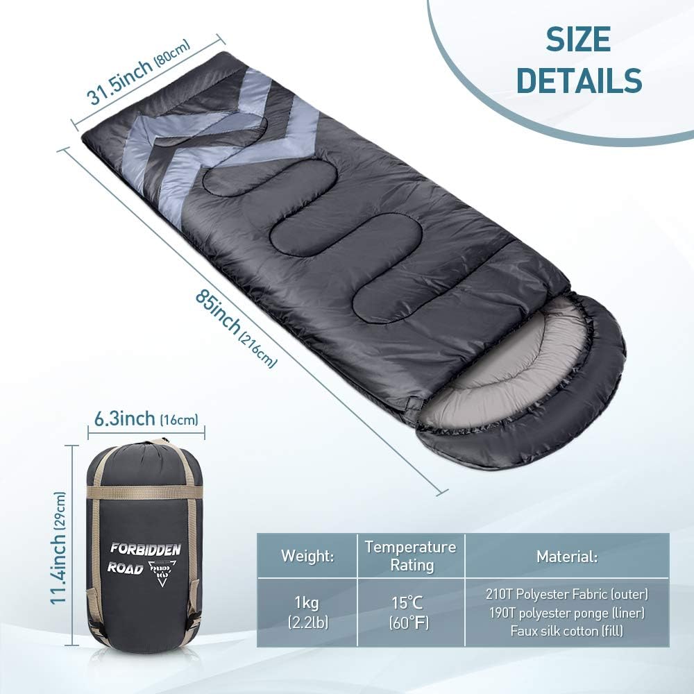 Forbidden Road Portable Single Sleep Bag for Camping Hiking Backpacking - Compression Bag Included