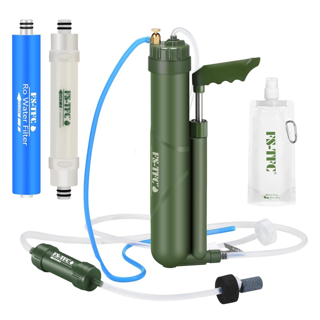 FS-TFC Portable Water Filter Survival Gear High Precision and Large Flow Optional 2 in 1 Water Purification for Hiking, Camping, Travel, and Emergency Preparedness