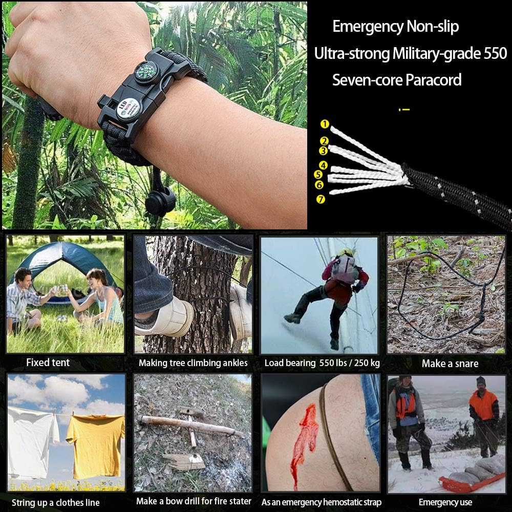 Survival Paracord Bracelet,Fire Starter,Waterproof SOS Light, Compass, Whistle, Adjustable AK87 20 in 1,Outdoor Ultimate Tactical Survival Gear Set,Gift for Kids,Men