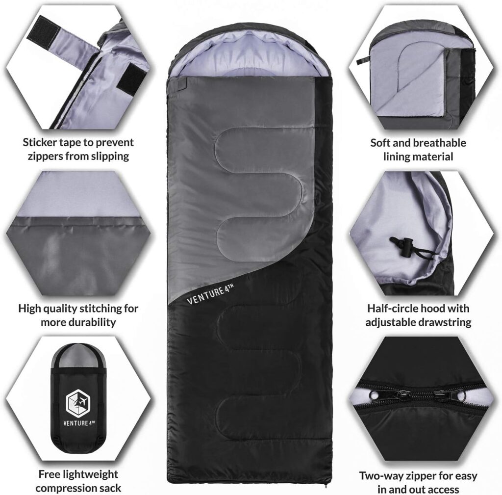 VENTURE 4TH Backpacking Sleeping Bag – XXL, Double and Single Sizes - Lightweight Warm  Cold Weather Sleeping Bags for Adults, Kids  Couples – Ideal for Hiking, Camping  Outdoor Adventures